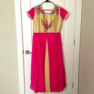Pink and cream maxi dress style salwar